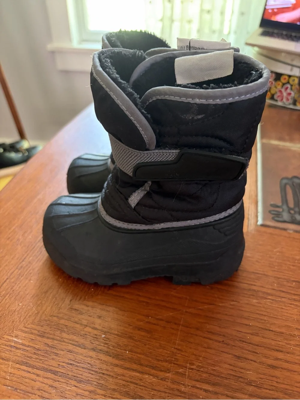 Kids Black Winter Snow Boots with Gray Trim